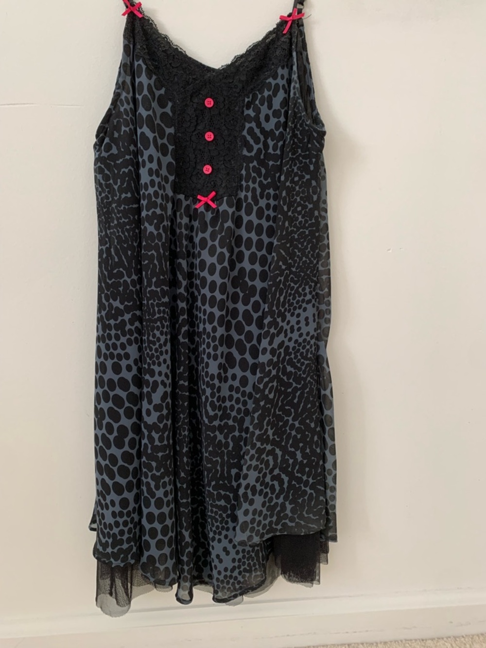 Kensie Black & Charcoal Polka Dot Slip Dress with Pink Accents